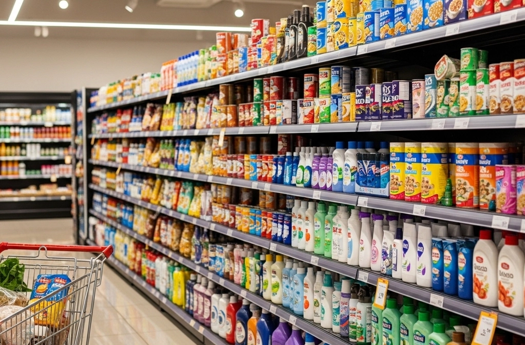 Consumer goods supermarket aisle